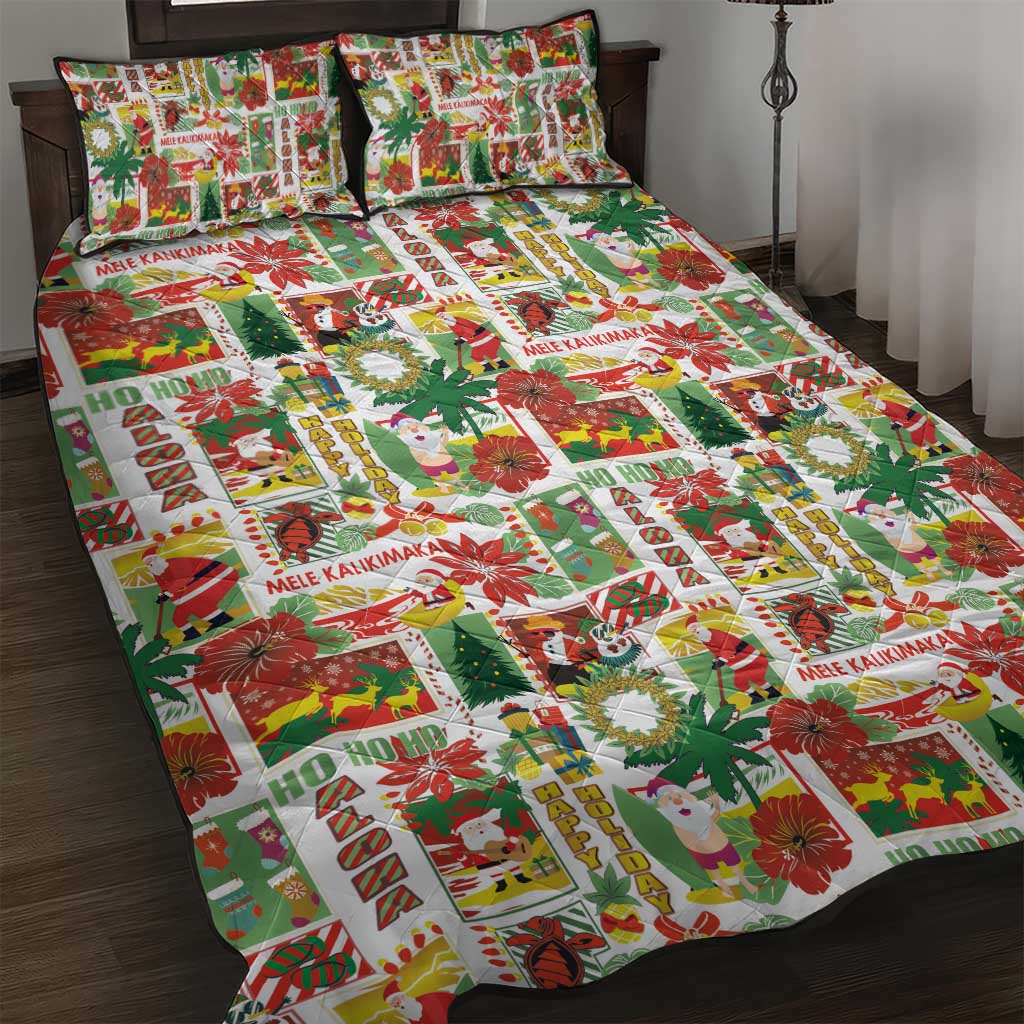 Hawaiian Santa Christmas Pattern Quilt Bed Set White Version LT01 Red - Polynesian Pride