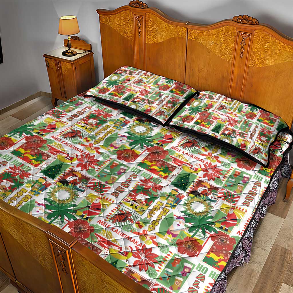 Hawaiian Santa Christmas Pattern Quilt Bed Set White Version LT01 - Polynesian Pride