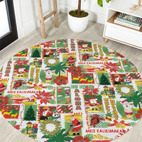 Hawaiian Santa Christmas Pattern Round Carpet White Version LT01 Red - Polynesian Pride
