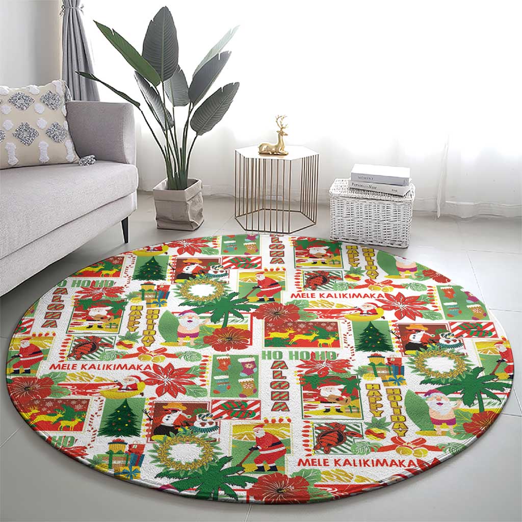 Hawaiian Santa Christmas Pattern Round Carpet White Version LT01 - Polynesian Pride