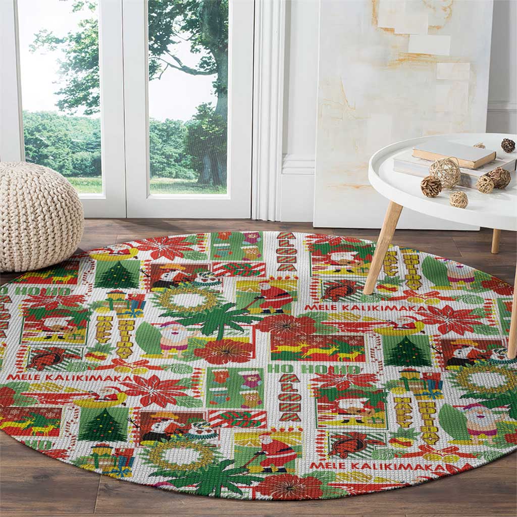 Hawaiian Santa Christmas Pattern Round Carpet White Version LT01 - Polynesian Pride