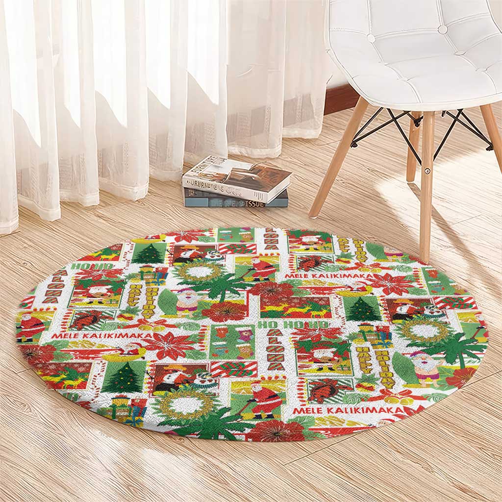 Hawaiian Santa Christmas Pattern Round Carpet White Version LT01 - Polynesian Pride