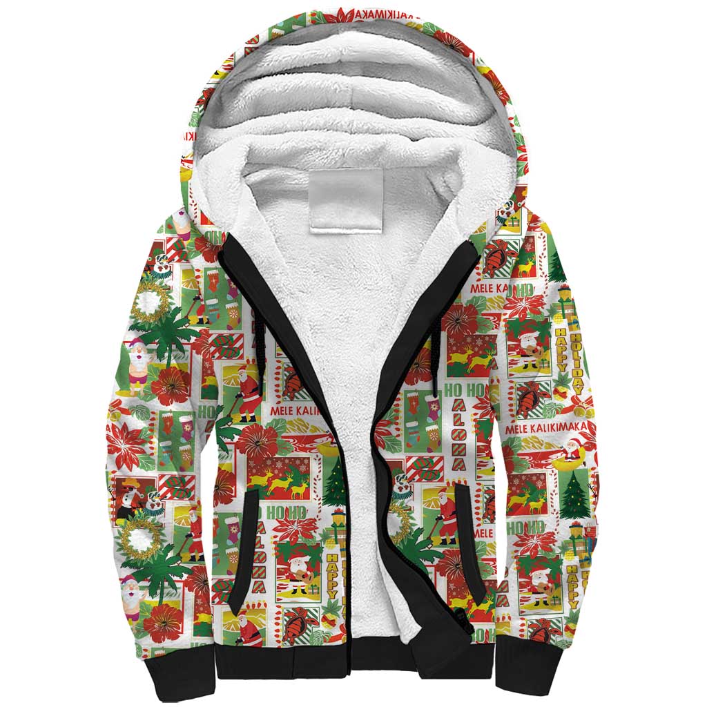 Hawaiian Santa Christmas Pattern Sherpa Hoodie White Version LT01 Unisex Red - Polynesian Pride