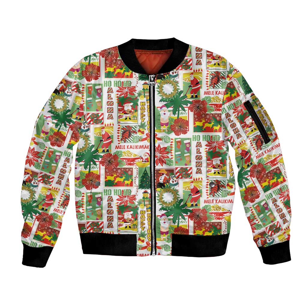 Hawaiian Santa Christmas Pattern Sleeve Zip Bomber Jacket White Version LT01 Unisex Red - Polynesian Pride