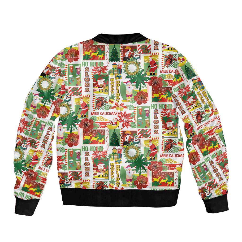 Hawaiian Santa Christmas Pattern Sleeve Zip Bomber Jacket White Version LT01 - Polynesian Pride