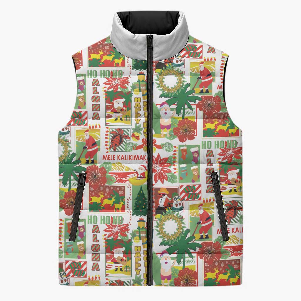 Hawaiian Santa Christmas Pattern Sleeveless Puffer Jacket White Version LT01 Unisex Red - Polynesian Pride