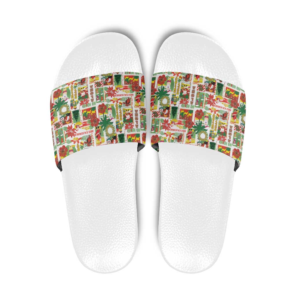 Hawaiian Santa Christmas Pattern Slide Sandals White Version LT01 Red - Polynesian Pride