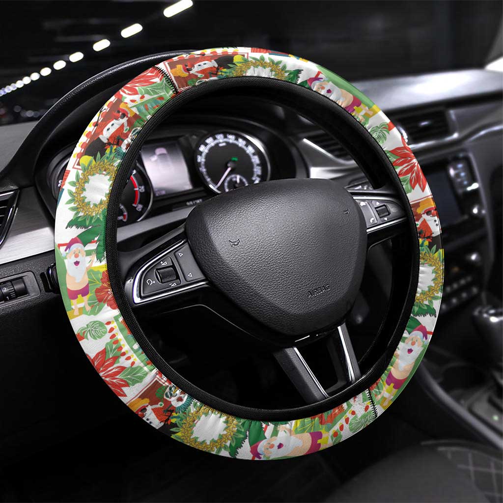Hawaiian Santa Christmas Pattern Steering Wheel Cover White Version LT01 Universal Fit Red - Polynesian Pride