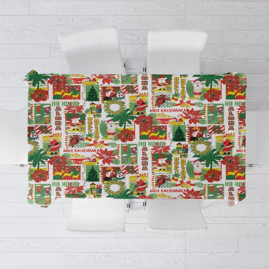 Hawaiian Santa Christmas Pattern Tablecloth White Version LT01 Red - Polynesian Pride