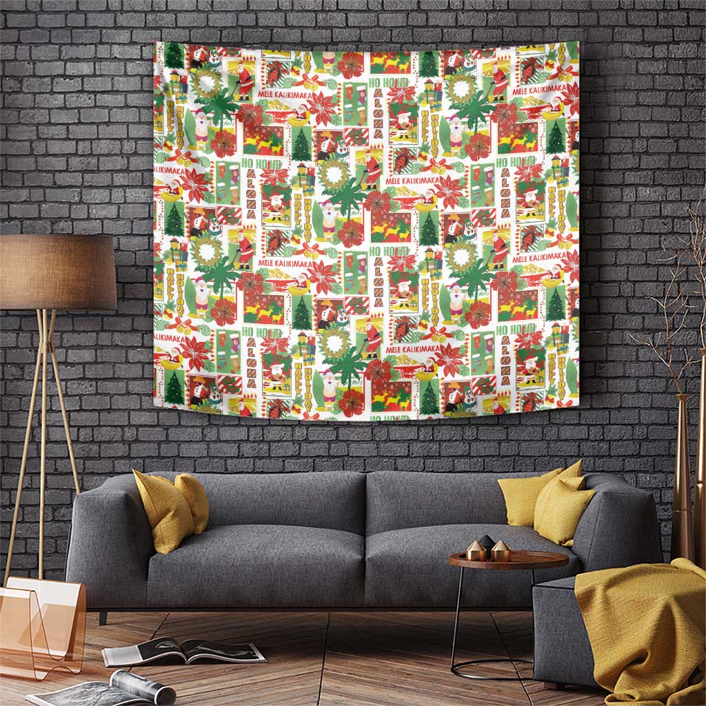Hawaiian Santa Christmas Pattern Tapestry White Version LT01 Red - Polynesian Pride
