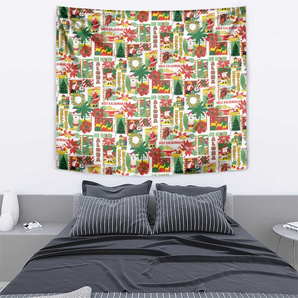 Hawaiian Santa Christmas Pattern Tapestry White Version LT01 - Polynesian Pride