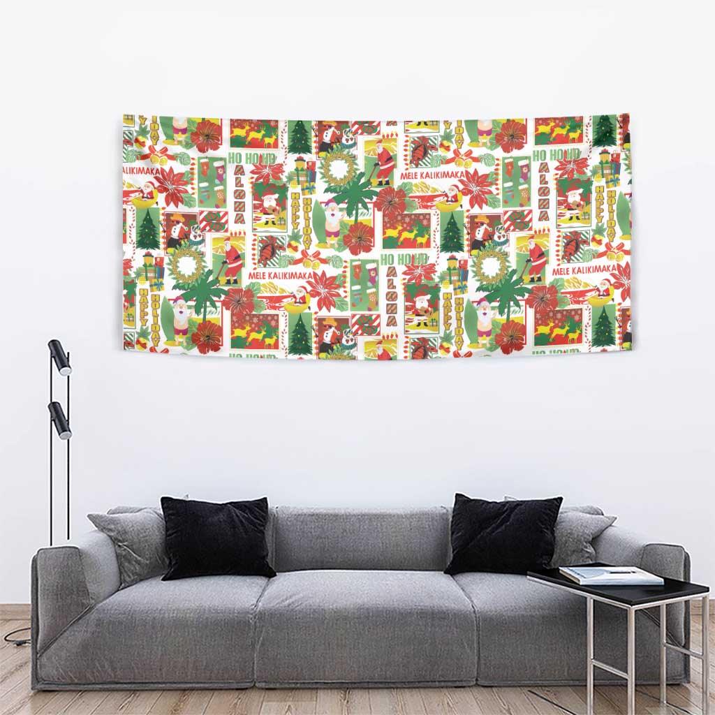Hawaiian Santa Christmas Pattern Tapestry White Version LT01 - Polynesian Pride