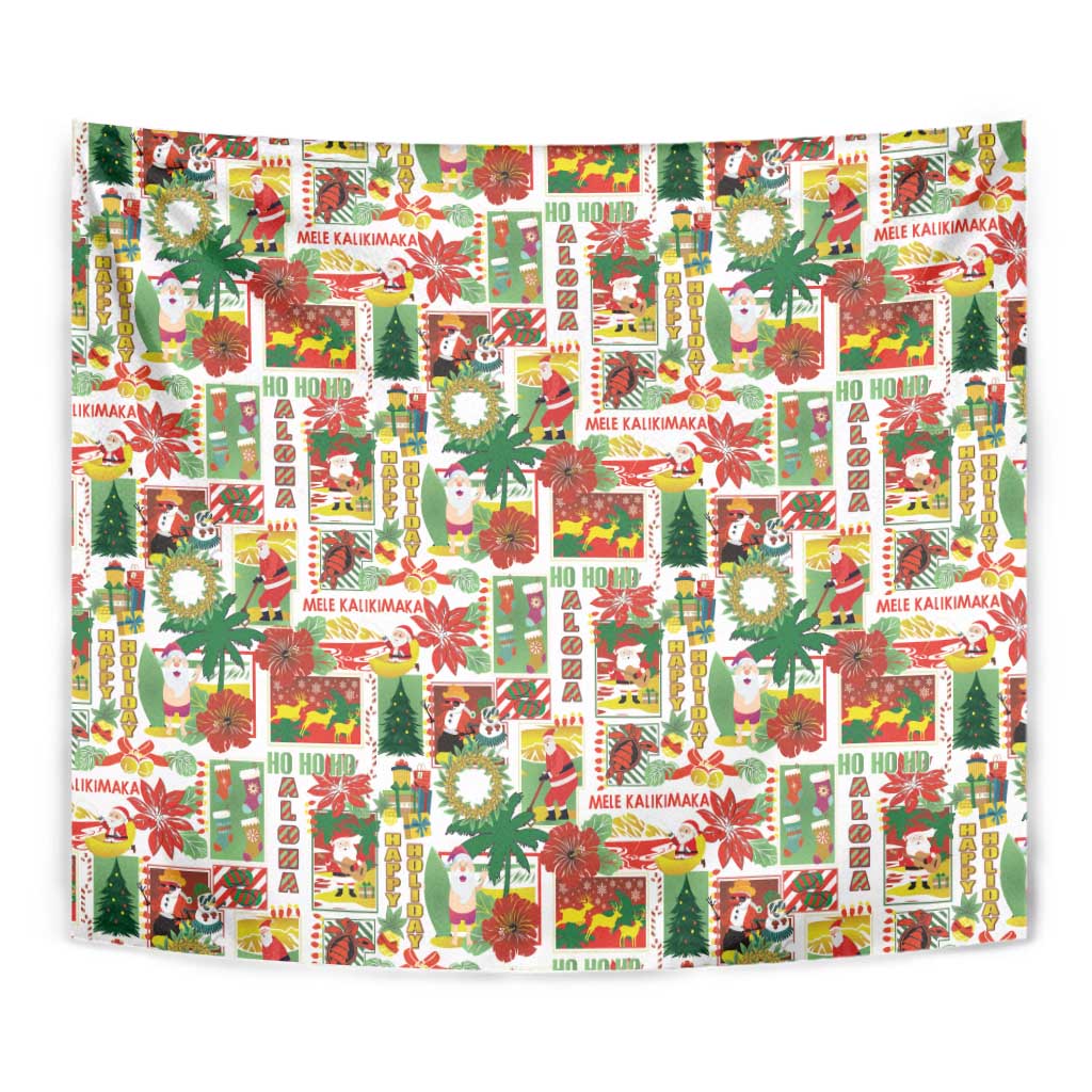 Hawaiian Santa Christmas Pattern Tapestry White Version LT01 - Polynesian Pride