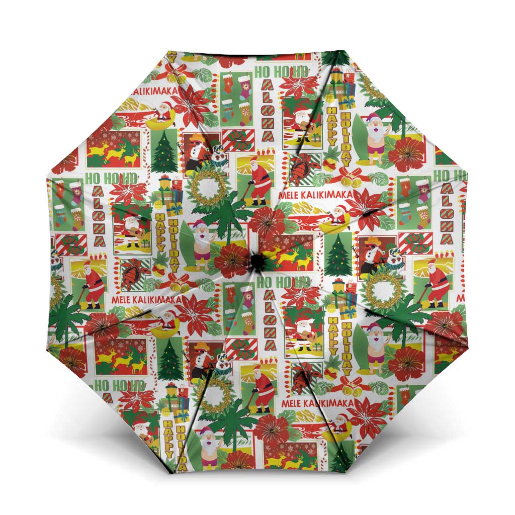 Hawaiian Santa Christmas Pattern Umbrella White Version LT01 One Size Folded 11.42 inch Opened Diameter 37.4 inch Red - Polynesian Pride