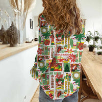 Hawaiian Santa Christmas Pattern Women Casual Shirt White Version LT01 - Polynesian Pride