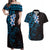 New Zealand Tuatara Plumeria Couples Matching Off Shoulder Maxi Dress and Hawaiian Shirt Maori Blue Koru Tribal Tattoo