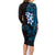 New Zealand Tuatara Plumeria Family Matching Long Sleeve Bodycon Dress and Hawaiian Shirt Maori Blue Koru Tribal Tattoo