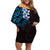 New Zealand Tuatara Plumeria Family Matching Off Shoulder Short Dress and Hawaiian Shirt Maori Blue Koru Tribal Tattoo