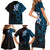 New Zealand Tuatara Plumeria Family Matching Short Sleeve Bodycon Dress and Hawaiian Shirt Maori Blue Koru Tribal Tattoo