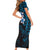 New Zealand Tuatara Plumeria Family Matching Short Sleeve Bodycon Dress and Hawaiian Shirt Maori Blue Koru Tribal Tattoo