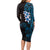 New Zealand Tuatara Plumeria Long Sleeve Bodycon Dress Maori Blue Koru Tribal Tattoo