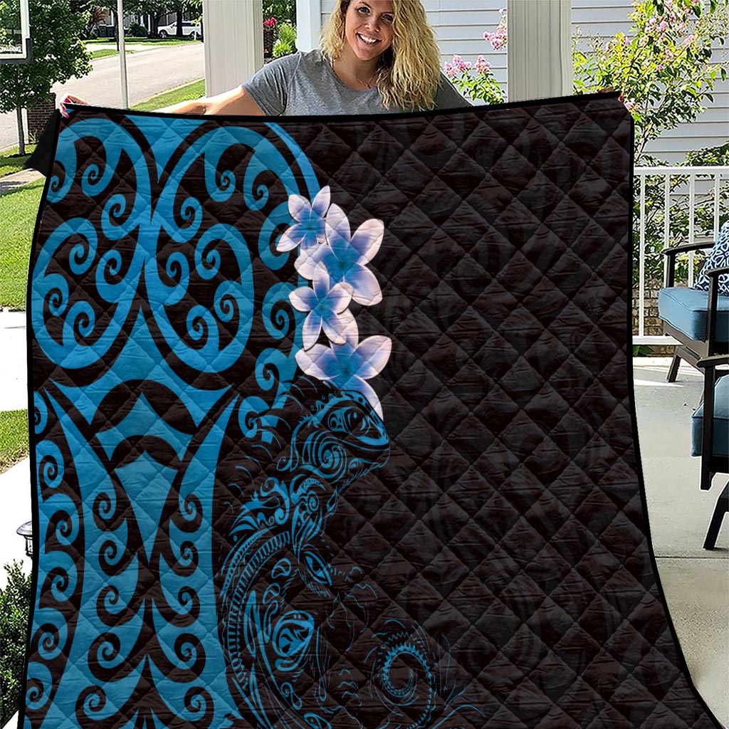 New Zealand Tuatara Plumeria Quilt Maori Blue Koru Tribal Tattoo