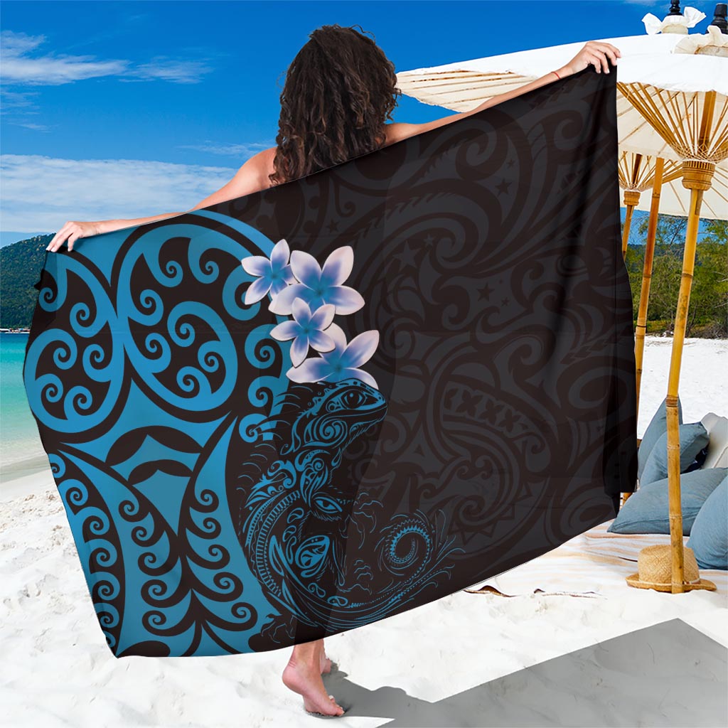 New Zealand Tuatara Plumeria Sarong Maori Blue Koru Tribal Tattoo LT01 One Size 44 x 66 inches Blue - Polynesian Pride