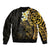 New Zealand Tuatara Plumeria Bomber Jacket Maori Gold Koru Tribal Tattoo