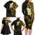 New Zealand Tuatara Plumeria Family Matching Long Sleeve Bodycon Dress and Hawaiian Shirt Maori Gold Koru Tribal Tattoo