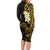 New Zealand Tuatara Plumeria Family Matching Long Sleeve Bodycon Dress and Hawaiian Shirt Maori Gold Koru Tribal Tattoo