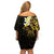 New Zealand Tuatara Plumeria Family Matching Off Shoulder Short Dress and Hawaiian Shirt Maori Gold Koru Tribal Tattoo