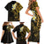 New Zealand Tuatara Plumeria Family Matching Short Sleeve Bodycon Dress and Hawaiian Shirt Maori Gold Koru Tribal Tattoo