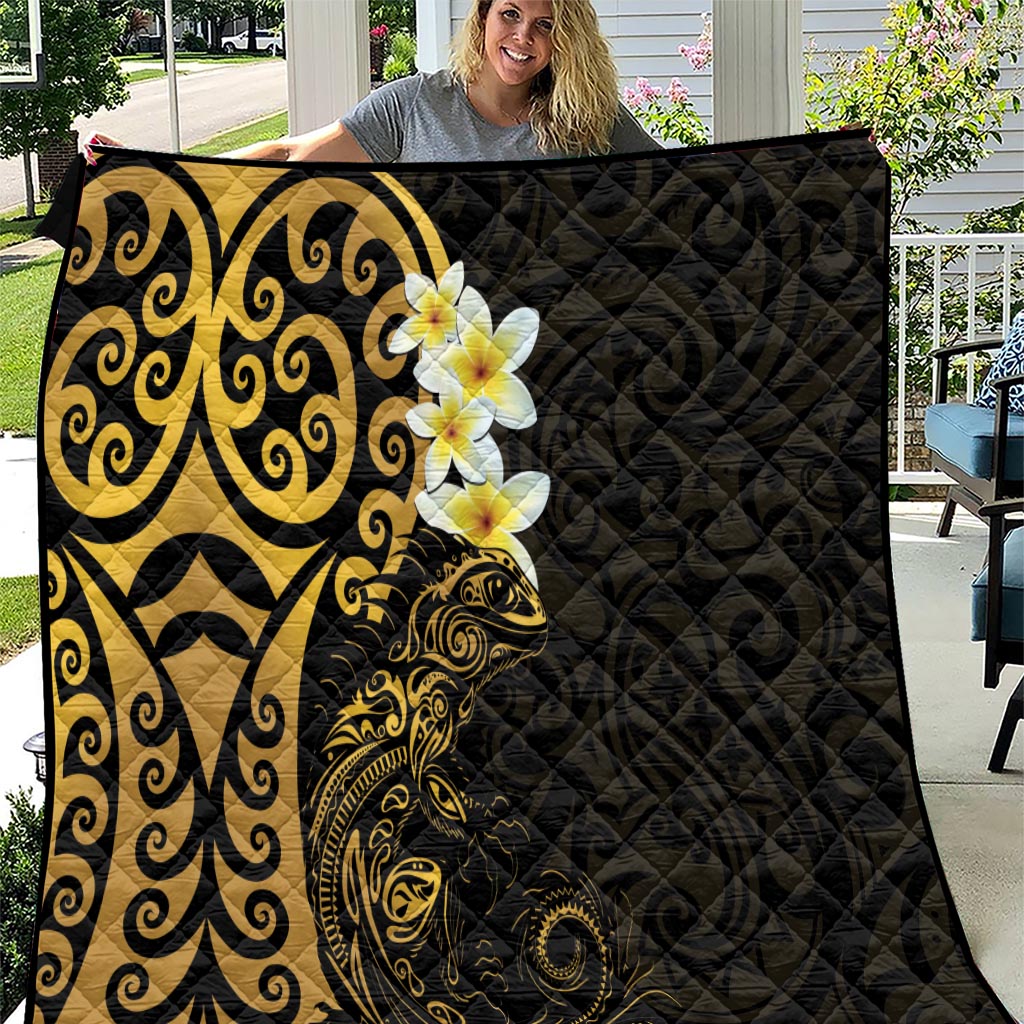 New Zealand Tuatara Plumeria Quilt Maori Gold Koru Tribal Tattoo