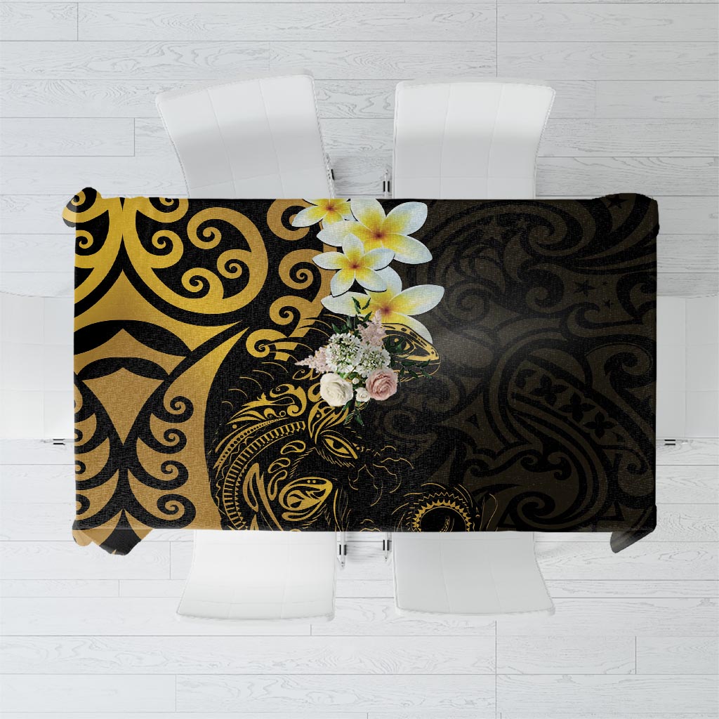 New Zealand Tuatara Plumeria Tablecloth Maori Gold Koru Tribal Tattoo