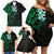 New Zealand Tuatara Plumeria Family Matching Off Shoulder Short Dress and Hawaiian Shirt Maori Green Koru Tribal Tattoo