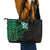 New Zealand Tuatara Plumeria Leather Tote Bag Maori Green Koru Tribal Tattoo