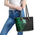 New Zealand Tuatara Plumeria Leather Tote Bag Maori Green Koru Tribal Tattoo