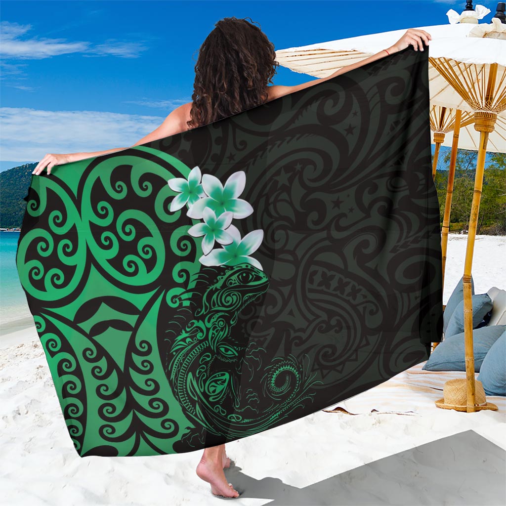 New Zealand Tuatara Plumeria Sarong Maori Green Koru Tribal Tattoo LT01 One Size 44 x 66 inches Green - Polynesian Pride
