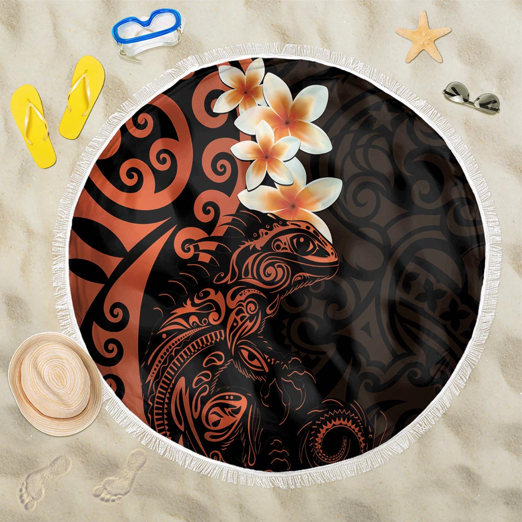 New Zealand Tuatara Plumeria Beach Blanket Maori Orange Koru Tribal Tattoo LT01 One Size 150cm Orange - Polynesian Pride