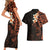 New Zealand Tuatara Plumeria Couples Matching Short Sleeve Bodycon Dress and Hawaiian Shirt Maori Orange Koru Tribal Tattoo