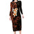 New Zealand Tuatara Plumeria Family Matching Long Sleeve Bodycon Dress and Hawaiian Shirt Maori Orange Koru Tribal Tattoo