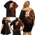 New Zealand Tuatara Plumeria Family Matching Off Shoulder Short Dress and Hawaiian Shirt Maori Orange Koru Tribal Tattoo