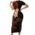 New Zealand Tuatara Plumeria Family Matching Short Sleeve Bodycon Dress and Hawaiian Shirt Maori Orange Koru Tribal Tattoo