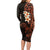 New Zealand Tuatara Plumeria Long Sleeve Bodycon Dress Maori Orange Koru Tribal Tattoo