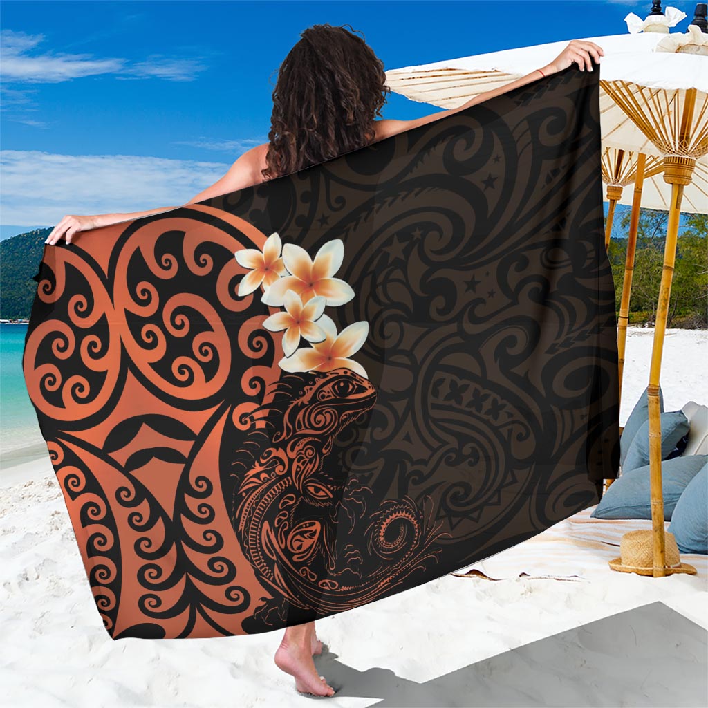 New Zealand Tuatara Plumeria Sarong Maori Orange Koru Tribal Tattoo LT01 One Size 44 x 66 inches Orange - Polynesian Pride