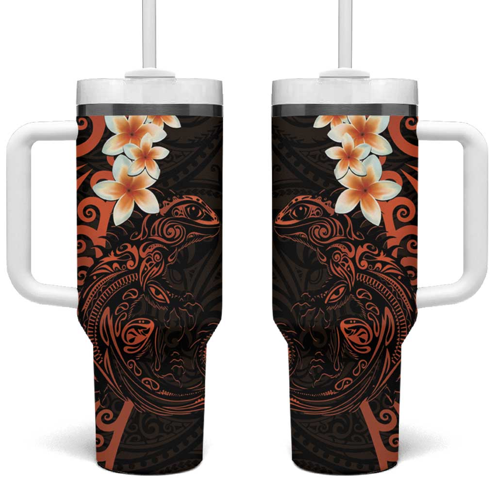 New Zealand Tuatara Plumeria Tumbler With Handle Maori Orange Koru Tribal Tattoo LT01 One Size: 40 oz Orange - Polynesian Pride