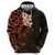 New Zealand Tuatara Plumeria Zip Hoodie Maori Orange Koru Tribal Tattoo