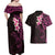 New Zealand Tuatara Plumeria Couples Matching Off Shoulder Maxi Dress and Hawaiian Shirt Maori Pink Koru Tribal Tattoo