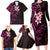 New Zealand Tuatara Plumeria Family Matching Long Sleeve Bodycon Dress and Hawaiian Shirt Maori Pink Koru Tribal Tattoo