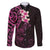 New Zealand Tuatara Plumeria Family Matching Long Sleeve Bodycon Dress and Hawaiian Shirt Maori Pink Koru Tribal Tattoo